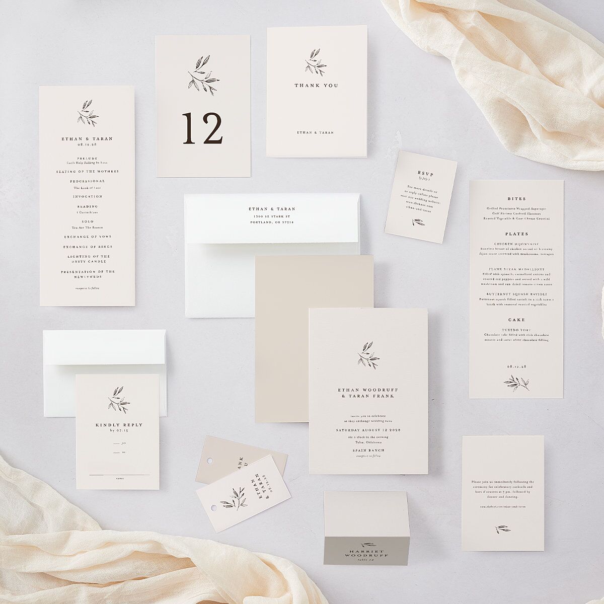 Minimal Leaves Table Numbers Bisque Signature