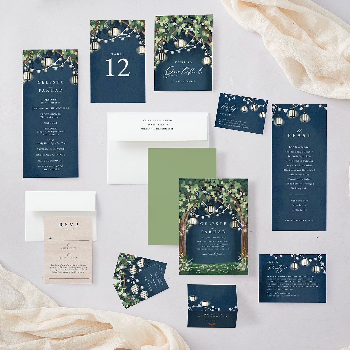 Illuminated Trees Wedding Response Cards Moody Blue Signature Standard