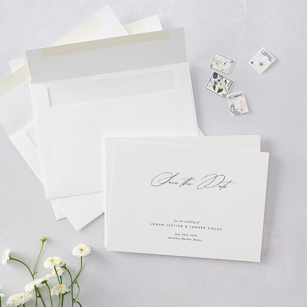 Romantic Minimal Save The Date Cards Snow Signature smooth Blank No