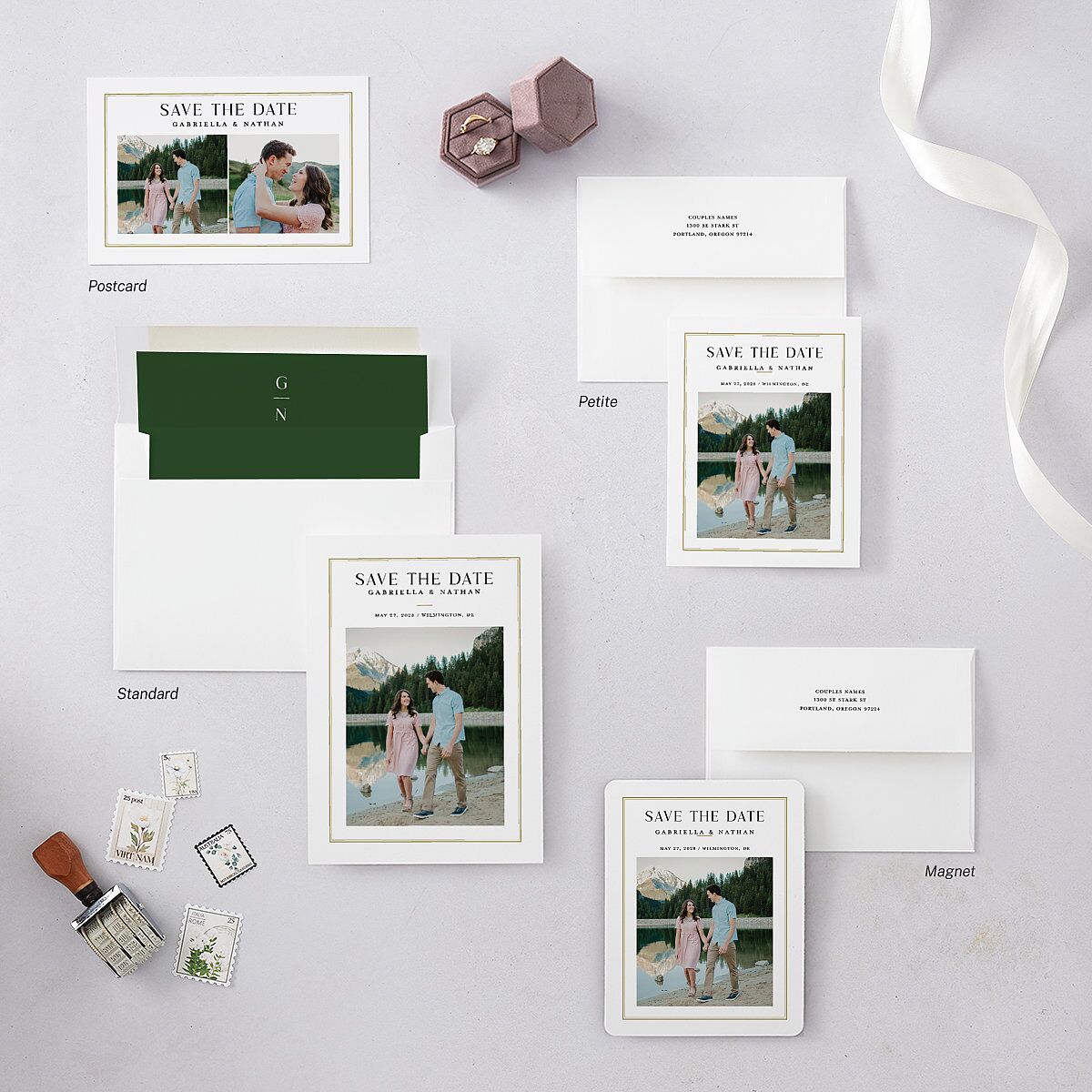 Greenery Frame Save the Date Cards Pure White Signature smooth Blank No Standard