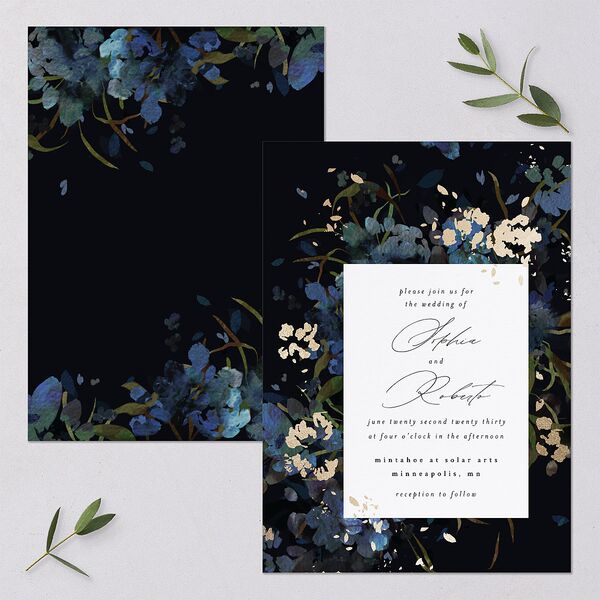 Midnight Floral Wedding Invitations Gold Navy Signature Blank No