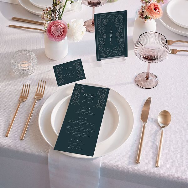 Ornate Storybook Place Cards Dark Emerald Signature