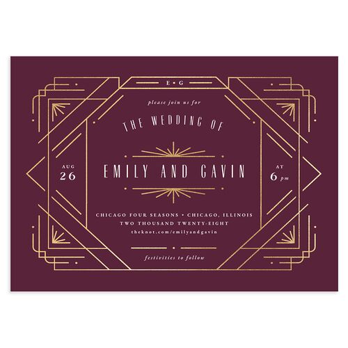 Vintage Deco Wedding Invitations Gold Merlot Signature Blank No Standard