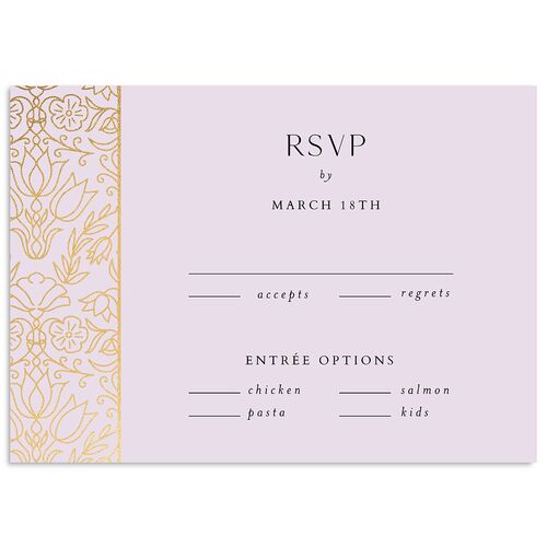 Ornate Regency Wedding Response Cards Gold Lilac Signature Standard