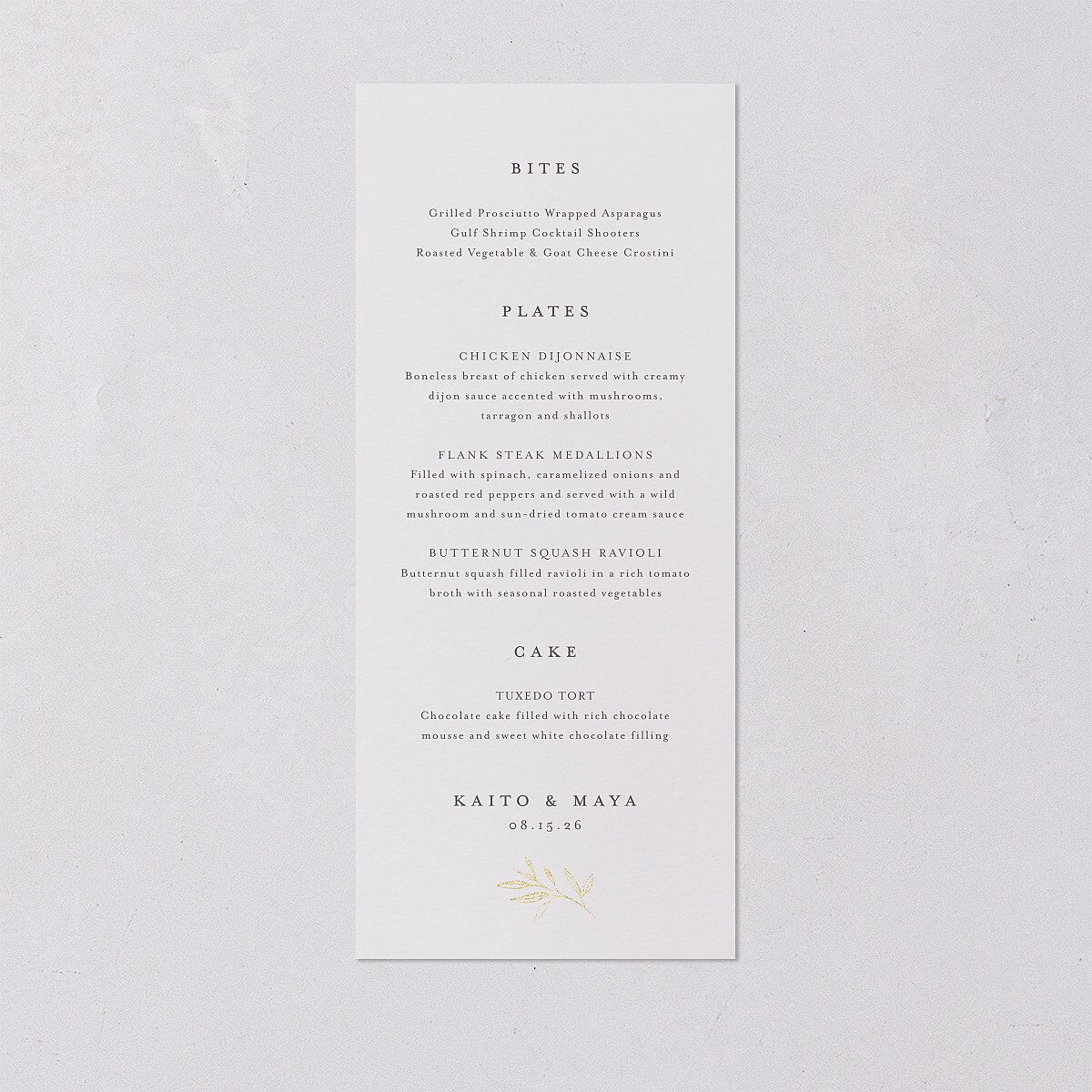 Shining Sprig Menus Gold Mist Signature