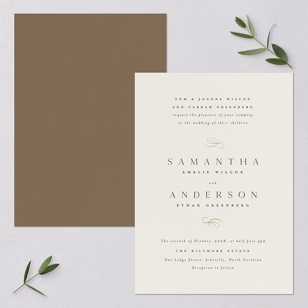 Flourishing Love Wedding Invitations Gold Sepia Signature Blank No Standard