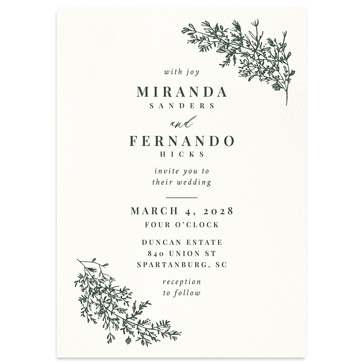 Botanical Branches Wedding Invitations