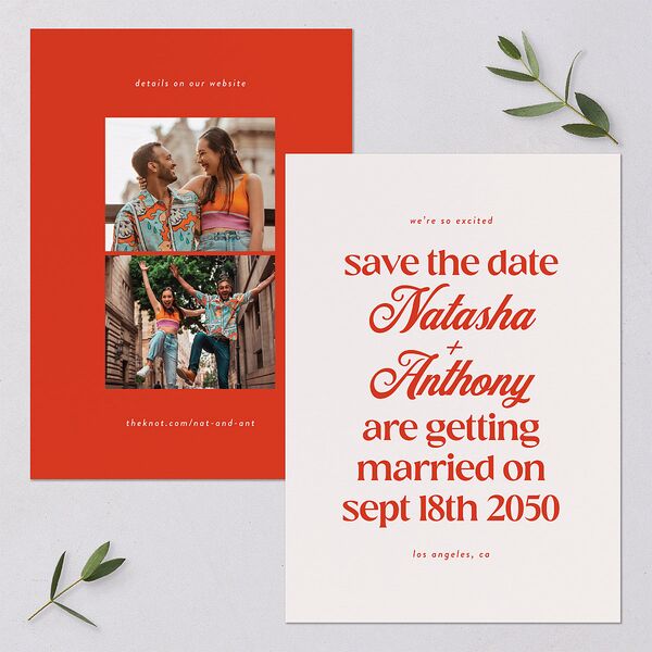 Modern Retro Type Save the Date Cards Scarlet Signature smooth Blank No Standard