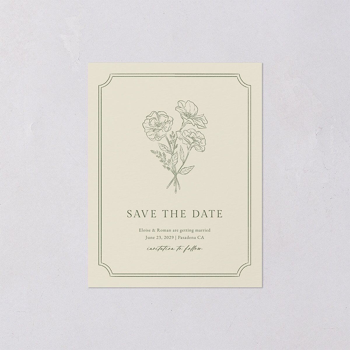 Vintage Botanical Sketch Save the Date Petite Cards Dark Camo Signature smooth Blank No Standard