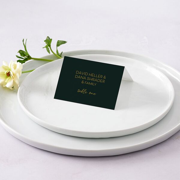 Gold Calligraphy Place Cards Dark Green Signature