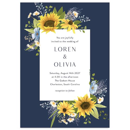 Sweet Sunflowers Wedding Invitations Moody Blue Signature Blank No Standard