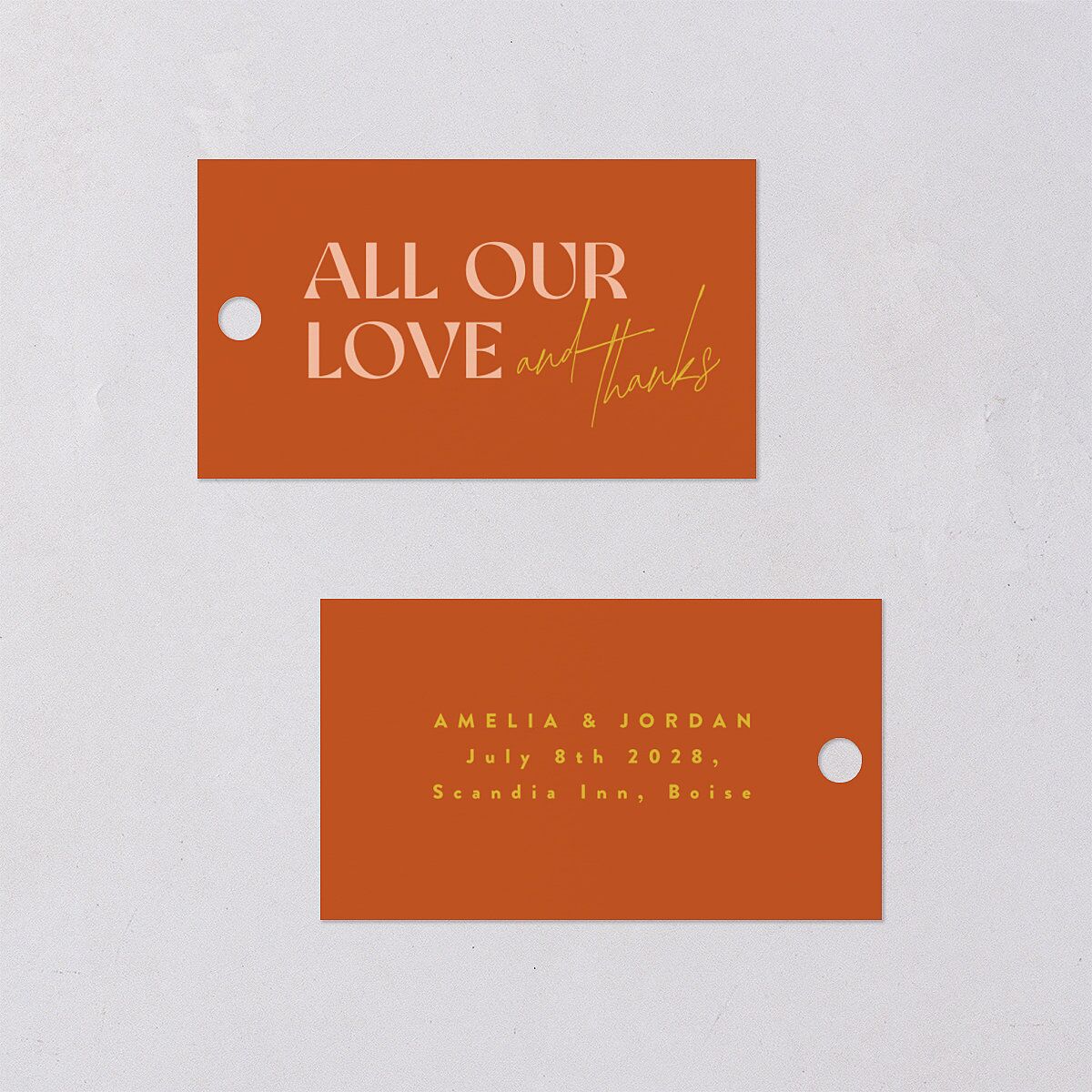 Wedding of the Century Favor Gift Tags Burnt Orange Signature