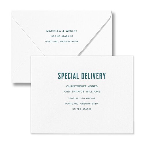 These Kids Save the Date Magnet Euro Envelopes Wave White Both Recipient and Return Addresses Luxe Signature