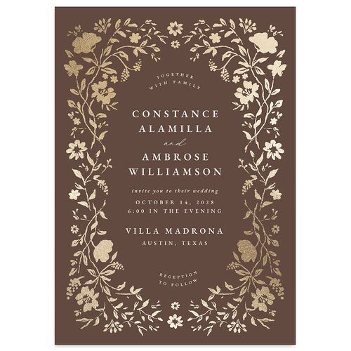 Luxury Wildflower Foil Wedding Invitations Espresso Gold Signature Blank Standard No