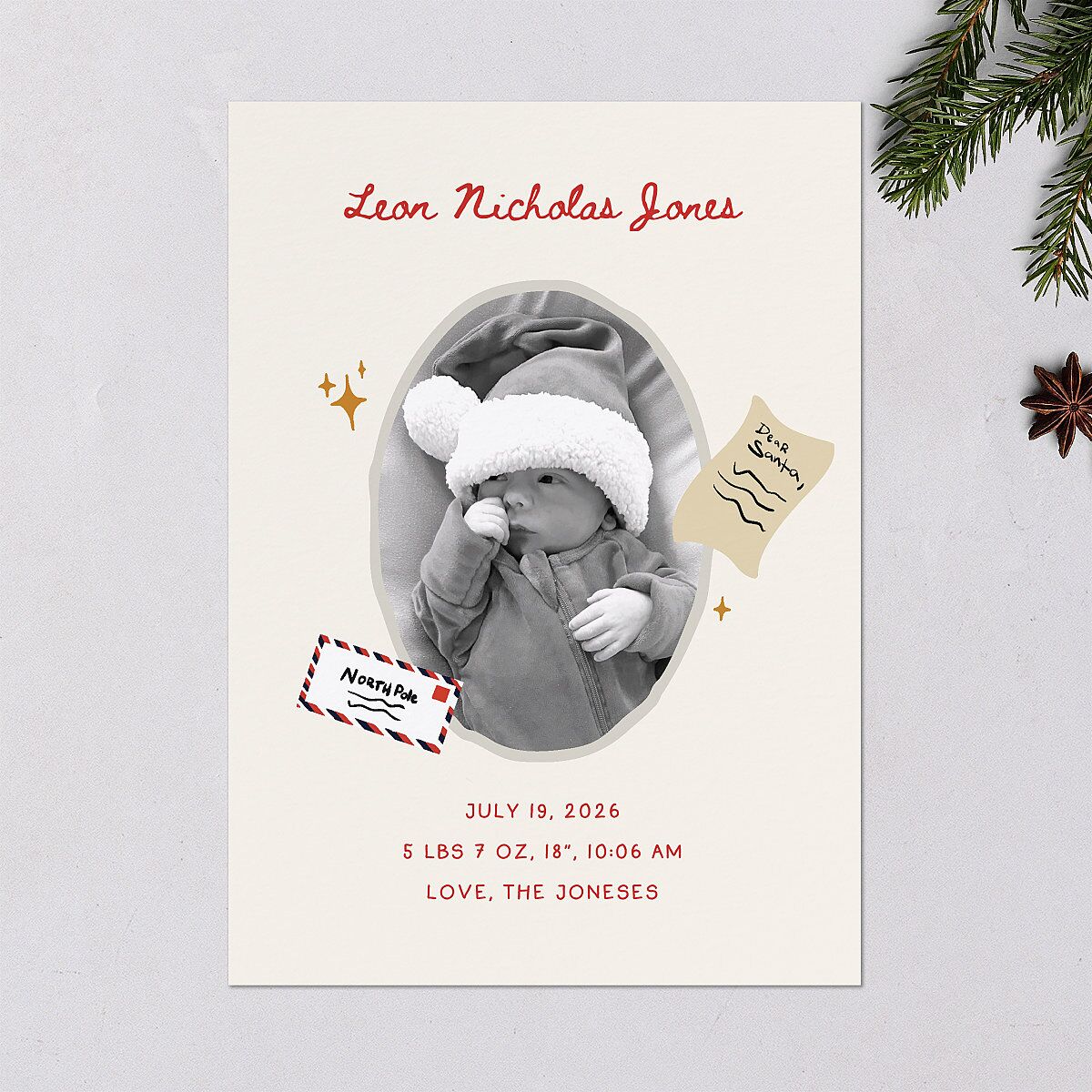 Letters to Santa Baby Announcement Holiday Cards Cotton Signature Blank Portrait Standard
