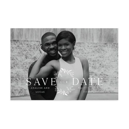 Monogram Leaves Save The Date Postcards  Dusty Blue