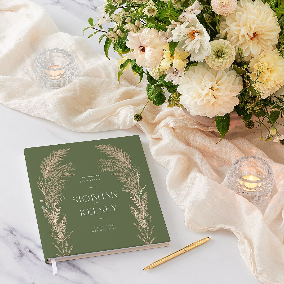 Regal Pampas Wedding Guest Book Deep Olive