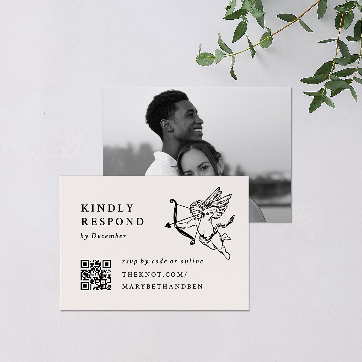 Hand Drawn Vintage Locket QR Code RSVP Cards Linen Signature Standard