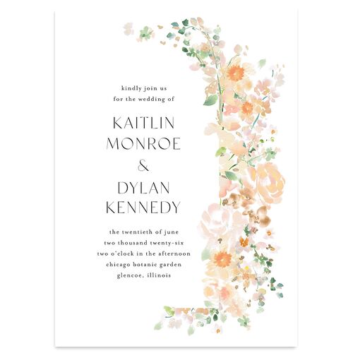 Pastel Flower Arch Foil Wedding Invitations Gold Apricot Signature Blank No Standard