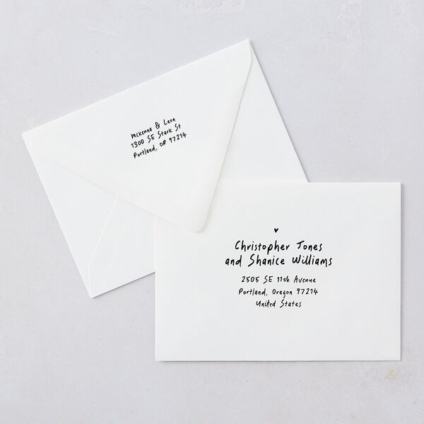 Hand Drawn Photo Strip Save The Date Card Euro Envelopes White Pure White Both Recipient and Return Addresses Luxe Signature