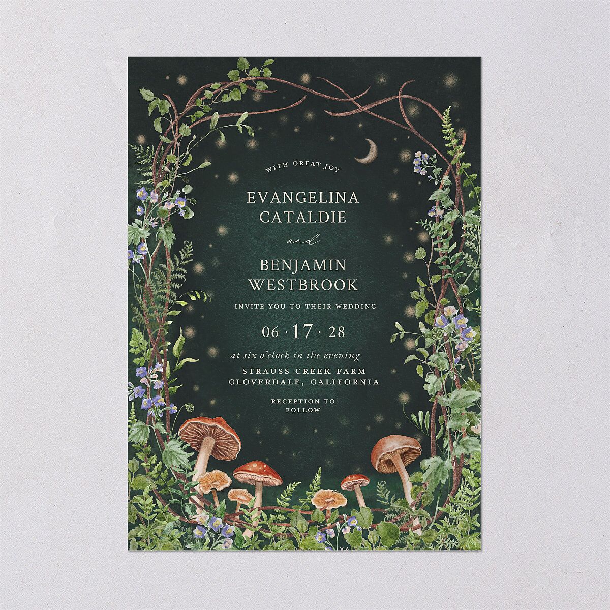 Mushroom Garden Fairytale Wedding Invitations Dark Green Signature Blank No Standard