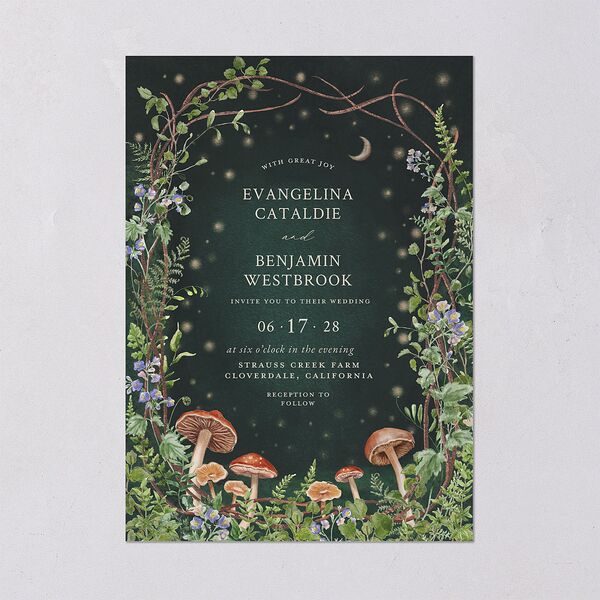 Mushroom Garden Fairytale Wedding Invitations Dark Green Signature Blank No Standard