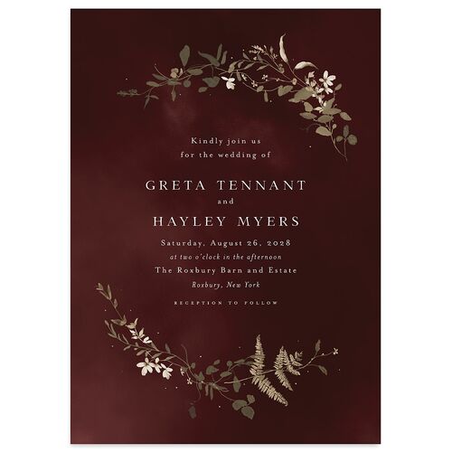 Twilight Greenery Wedding Invitations Burgundy Signature Blank No Standard