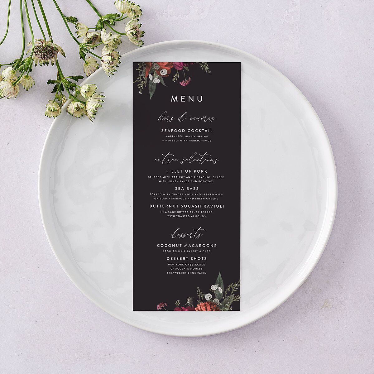 Blooming Botanical Menus Midnight Signature