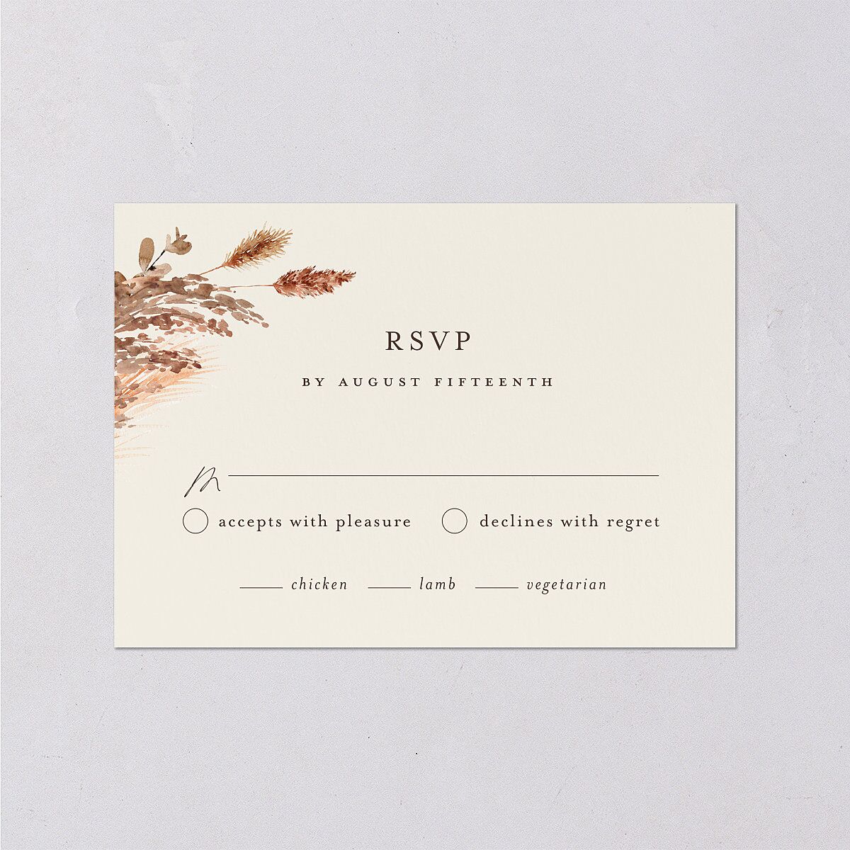 Soft Pampas Botanical Wedding Response Cards Sepia Signature Standard