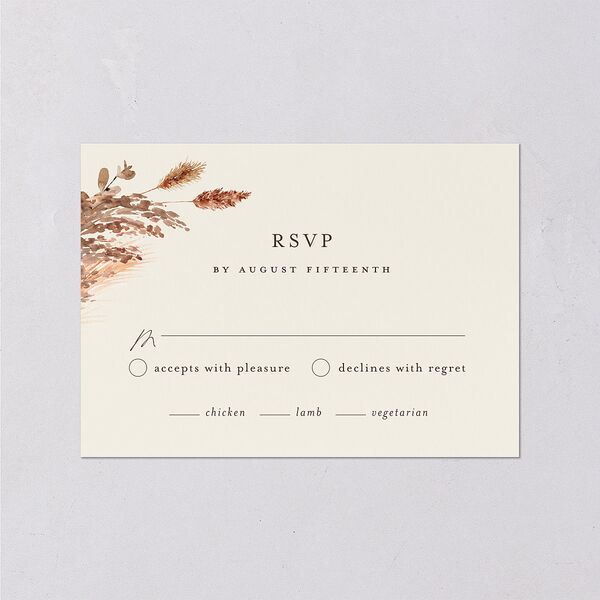 Soft Pampas Botanical Wedding Response Cards Sepia Signature Standard