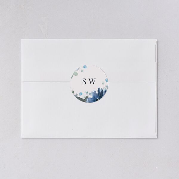 Floral Frame Wedding Stickers Regency Blue Circle