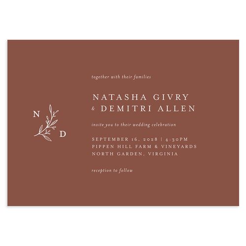 Botanical Monogram Wedding Invitations Rust Signature Blank No Standard
