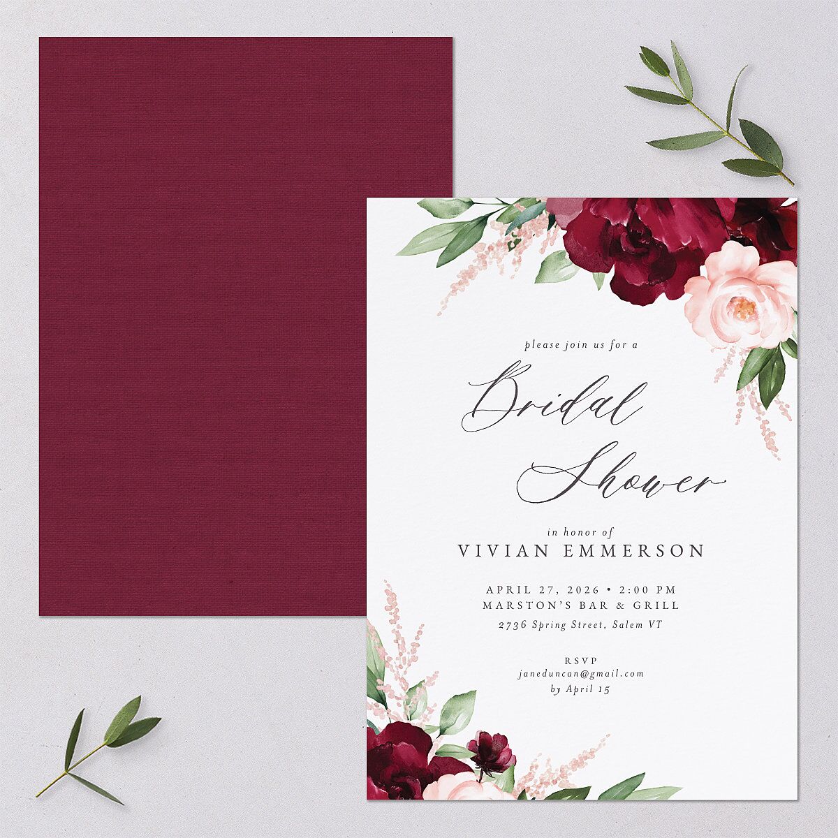 Beloved Floral Bridal Shower Invitations Dark Berry Signature Blank Standard