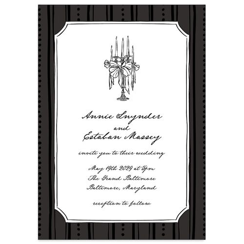 Vintage Candelabra with Bow Wedding Invitations Charcoal Signature Blank No Standard