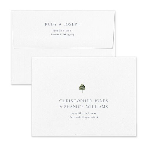 Dainty Monogram Save the Date Magnet Envelopes White Dusty Blue Both Recipient and Return Addresses Signature Standard
