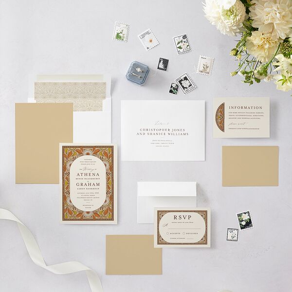 Intricate Vintage Wedding Invitations Tan Signature Blank No Standard