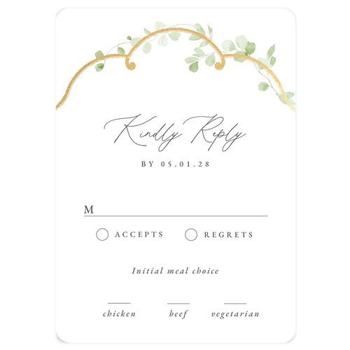 Fairytale Eucalyptus Foil Wedding Response Cards Pure White Gold Signature Rounded