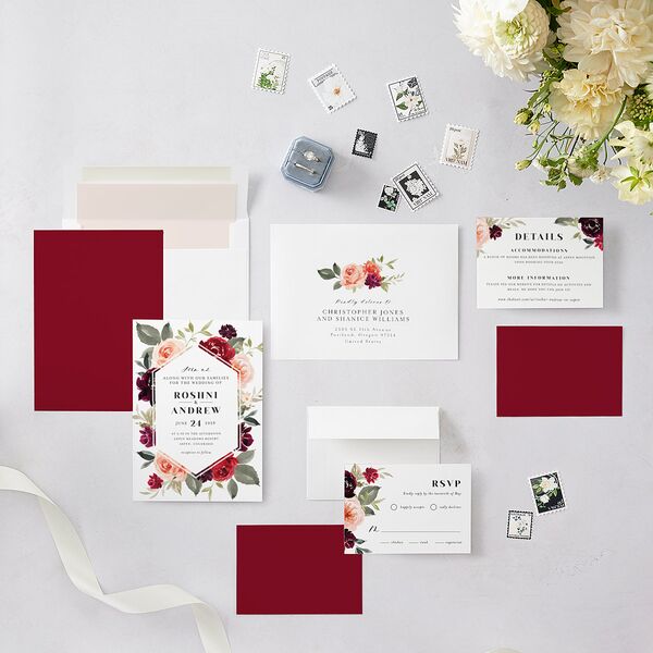 Vibrant Floral Wedding Invitations Deep Claret Signature Blank No
