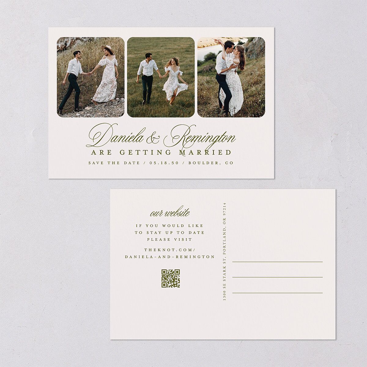 Modern Classic Picture Landscape Save the Date Postcards Olive