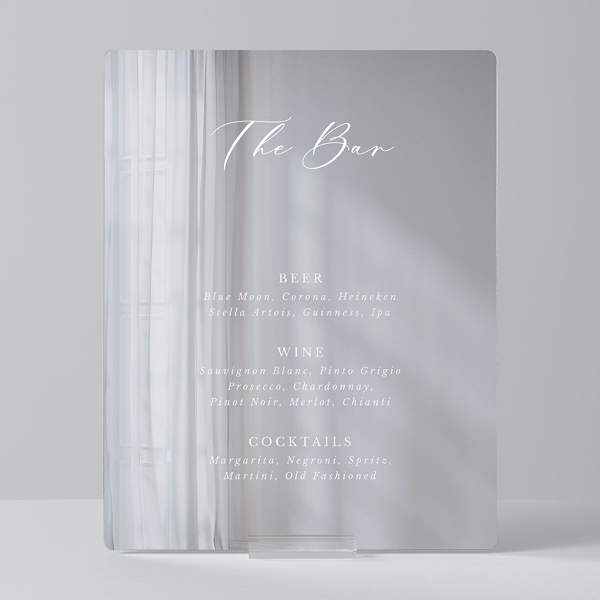 Eucalyptus Frame Mirrored Acrylic Bar Tabletop Sign Small Pure White Mirrored Acrylic S Standard Tabletop Bar