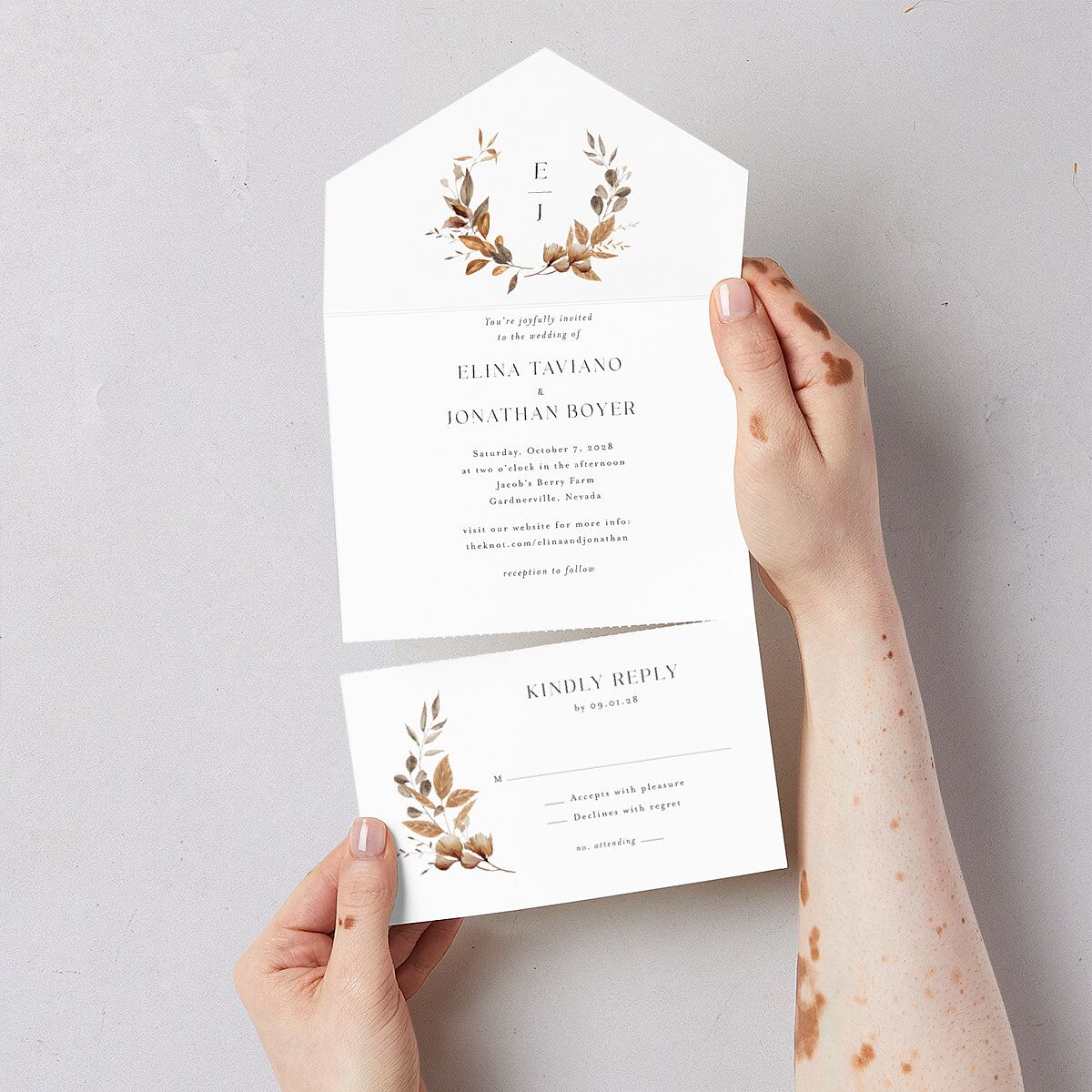 Leafy Rustic Monogram All-in-One Wedding Invitations — view 3