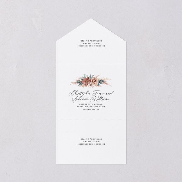 Pampas and Eucalyptus Floral All-in-One Wedding Invitations Desert Rose Signature Light Both Recipient and Return Addresses No