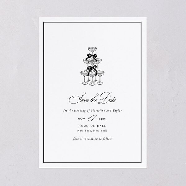 Classic Champagne with Bows Save the Date Cards Pure White Signature smooth Blank No Standard