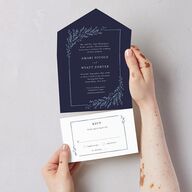 Rustic Branch Frame All-in-One Wedding Invitations Navy Signature Light Both Recipient and Return Addresses No