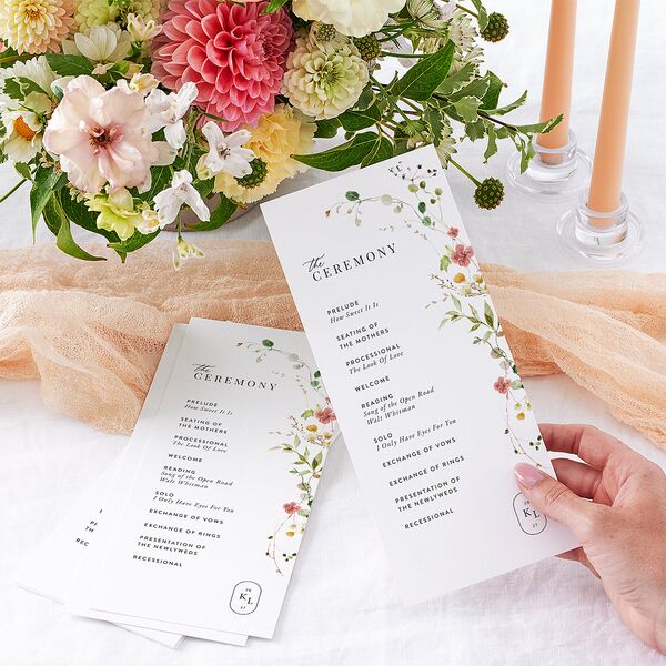 Glistening Wildflower Foil Wedding Programs Gold Soft Peach Signature