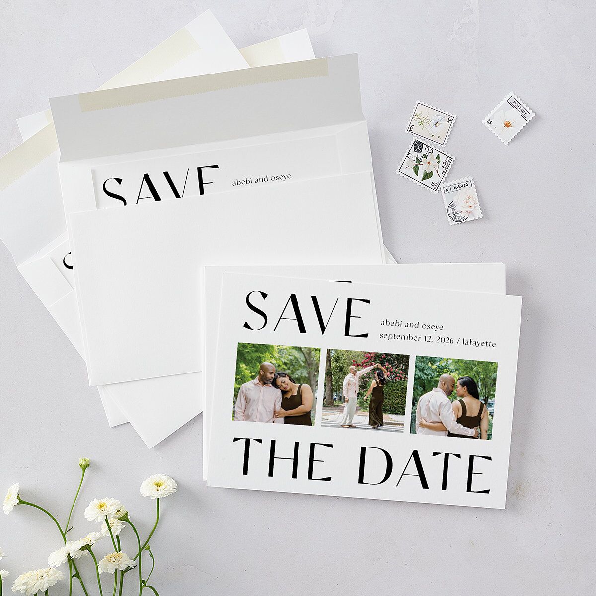 Sahara Pattern Save The Date Cards Deep Bronze Signature smooth Blank No Standard