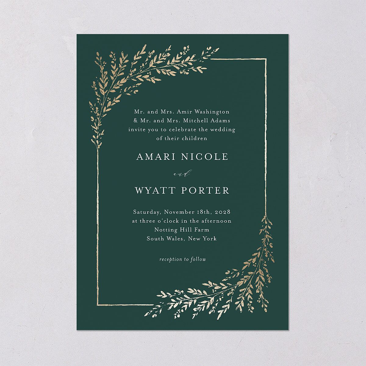 Exquisite Branches Botanical Wedding Invitations Gold Deep Lake Signature Blank No Standard