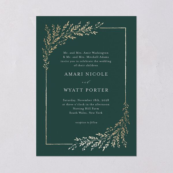 Exquisite Branches Botanical Wedding Invitations Gold Deep Lake Signature Blank No Standard