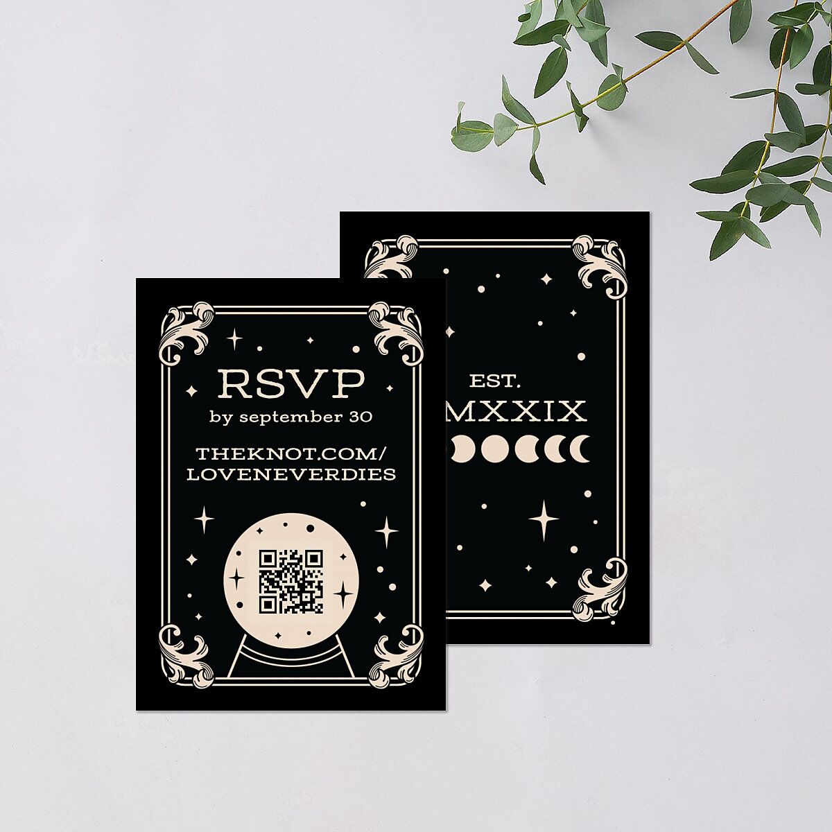 Halloween Tarot Skeletons QR Code RSVP Cards Midnight Signature Standard