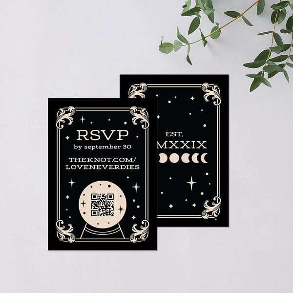 Halloween Tarot Skeletons QR Code RSVP Cards Midnight Signature Standard